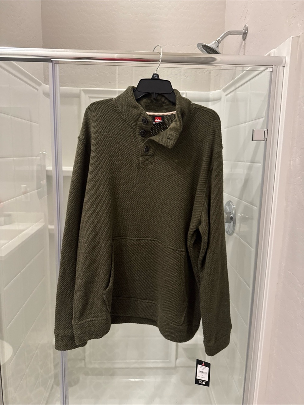 Men's Olive Green Button-Neck Sweater quick silver